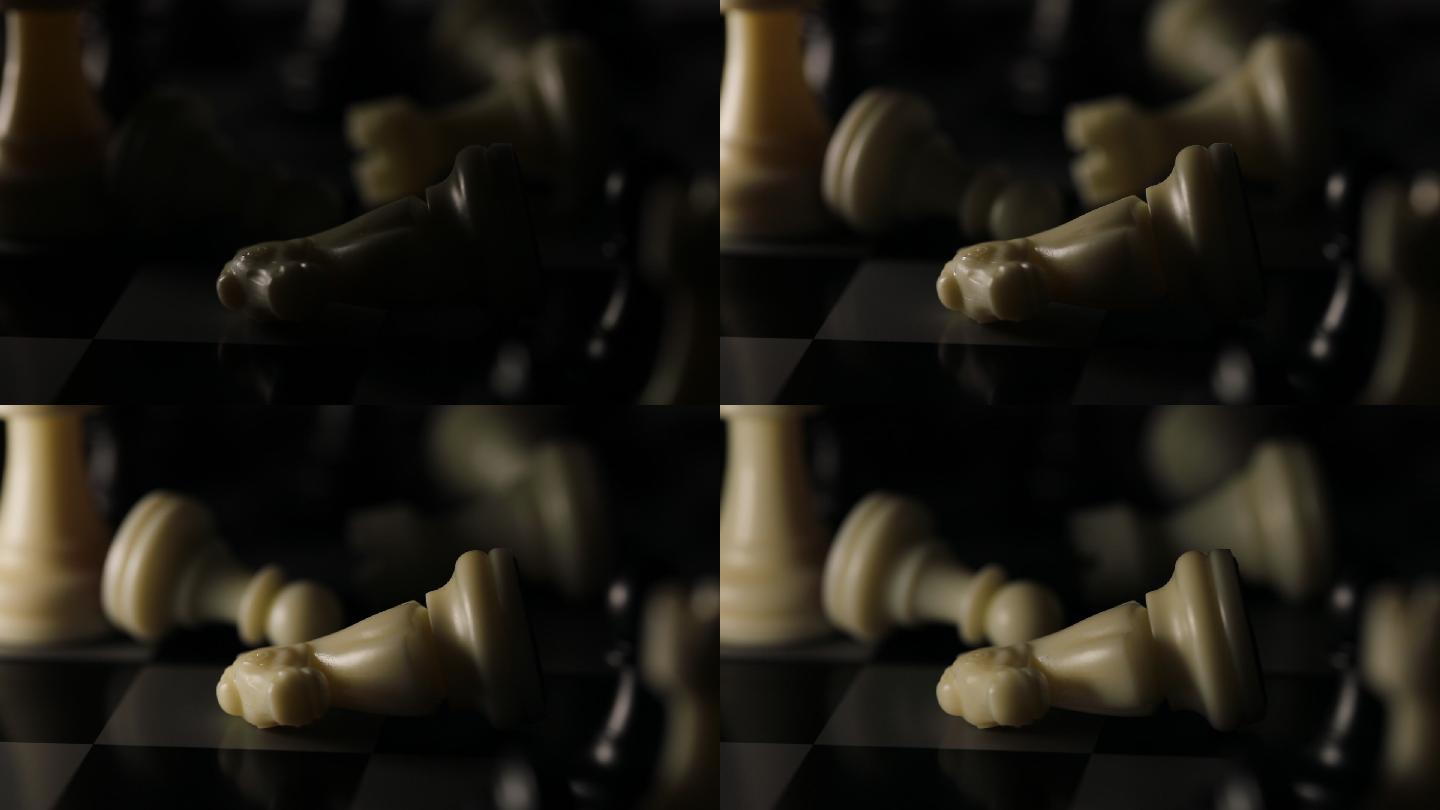 国际象棋棋子光影明暗变化特写