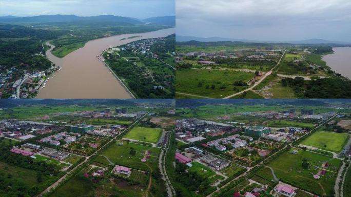 东南亚金三角区域湄公河风景航拍
