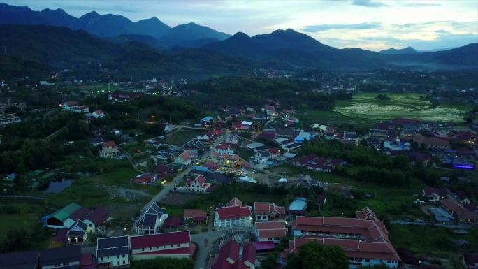 东南亚老挝城镇风光航拍
