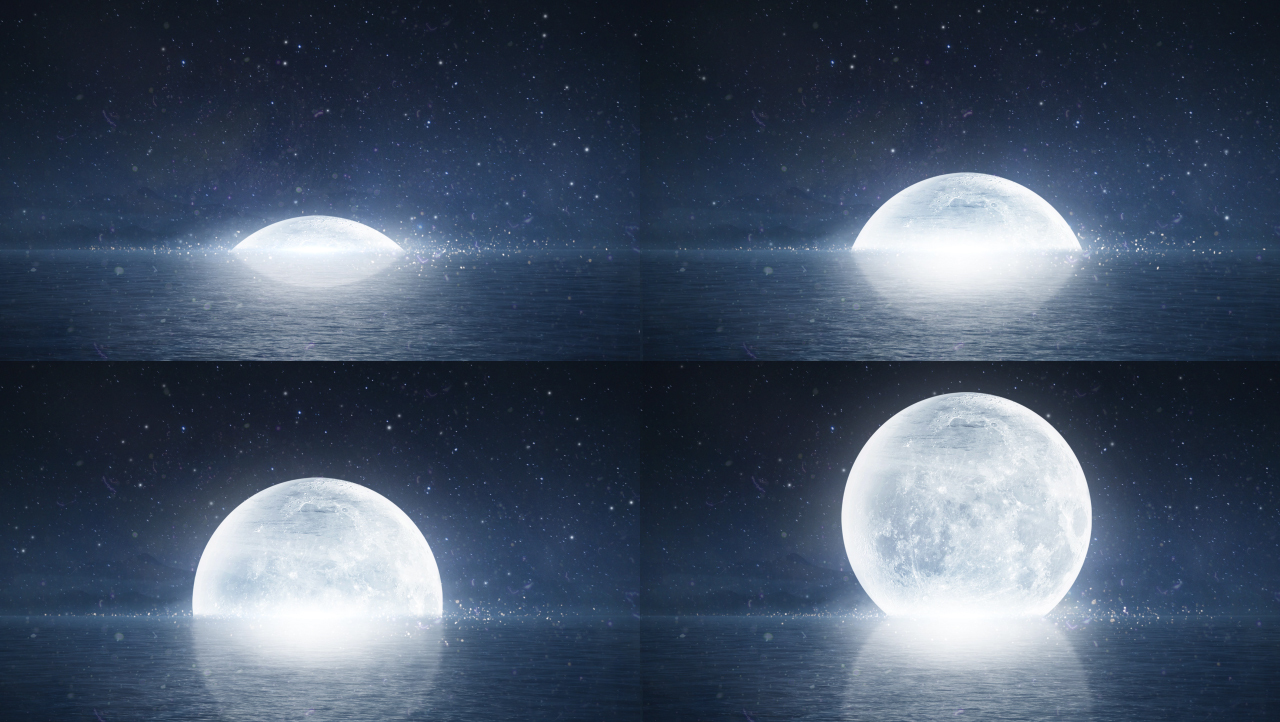 4K唯美月亮圆月升起中秋