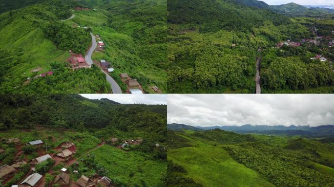 东南亚热带雨林村庄风景航拍