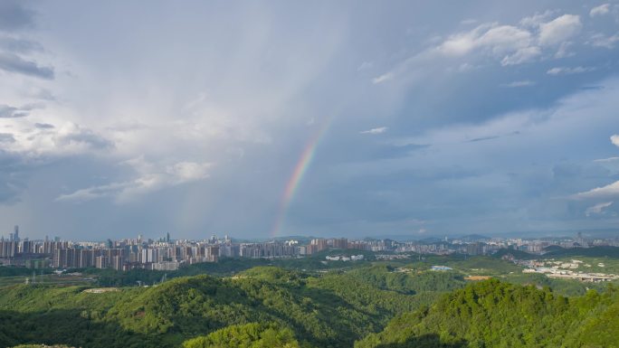 城市彩虹天空延时视频