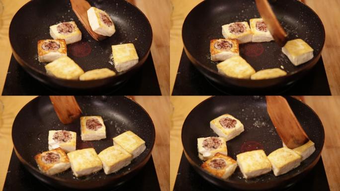 平底锅煎肉馅酿豆腐 (6)