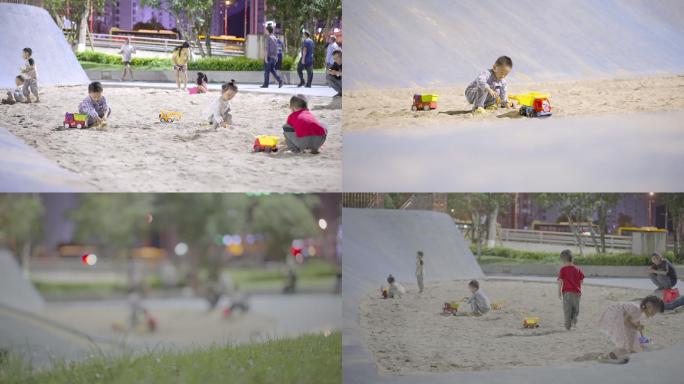 社区小孩子玩沙玩耍