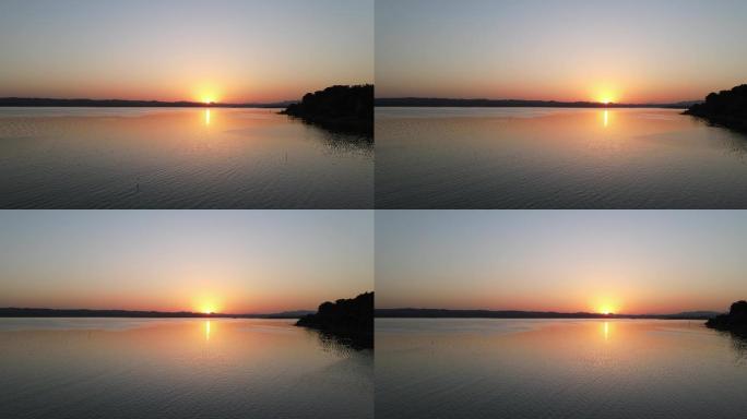 4K航拍黄昏夕阳水面风光空境
