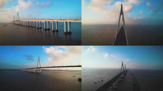 4k杭州湾跨海大桥日出可商用
