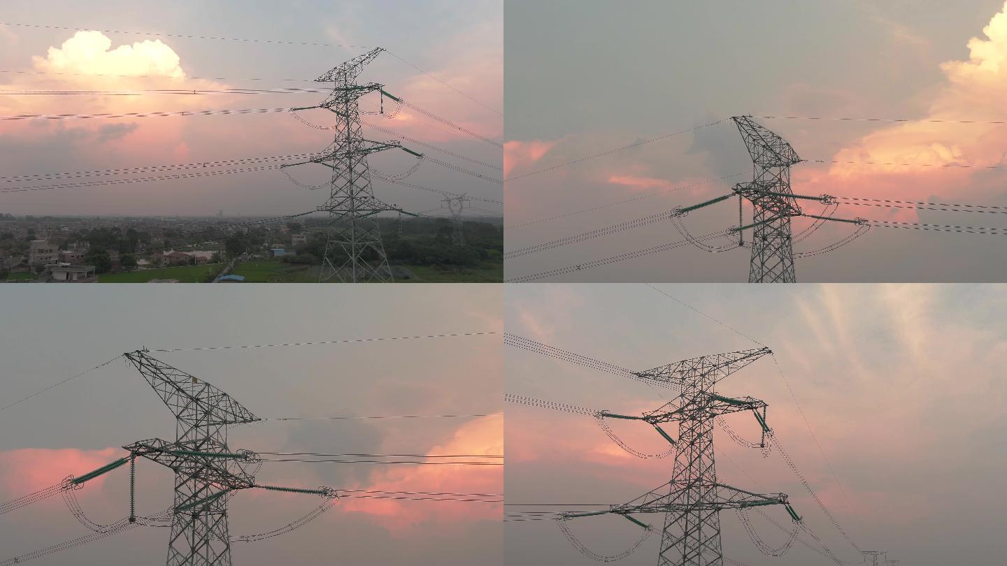 夕阳下的电线塔