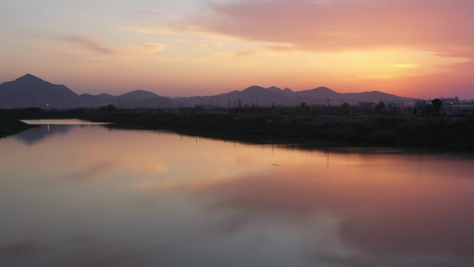 天空之境 夕阳 航拍 实拍  湖泊 晚霞