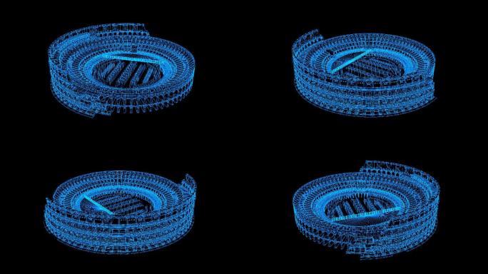 蓝色线框全息科技罗马角斗场动画素材带通道