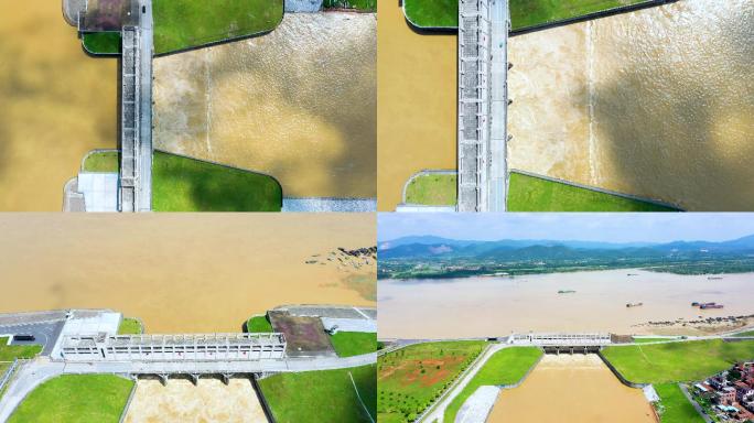 三水芦苞水闸放水航拍 北江大堤 水利设施