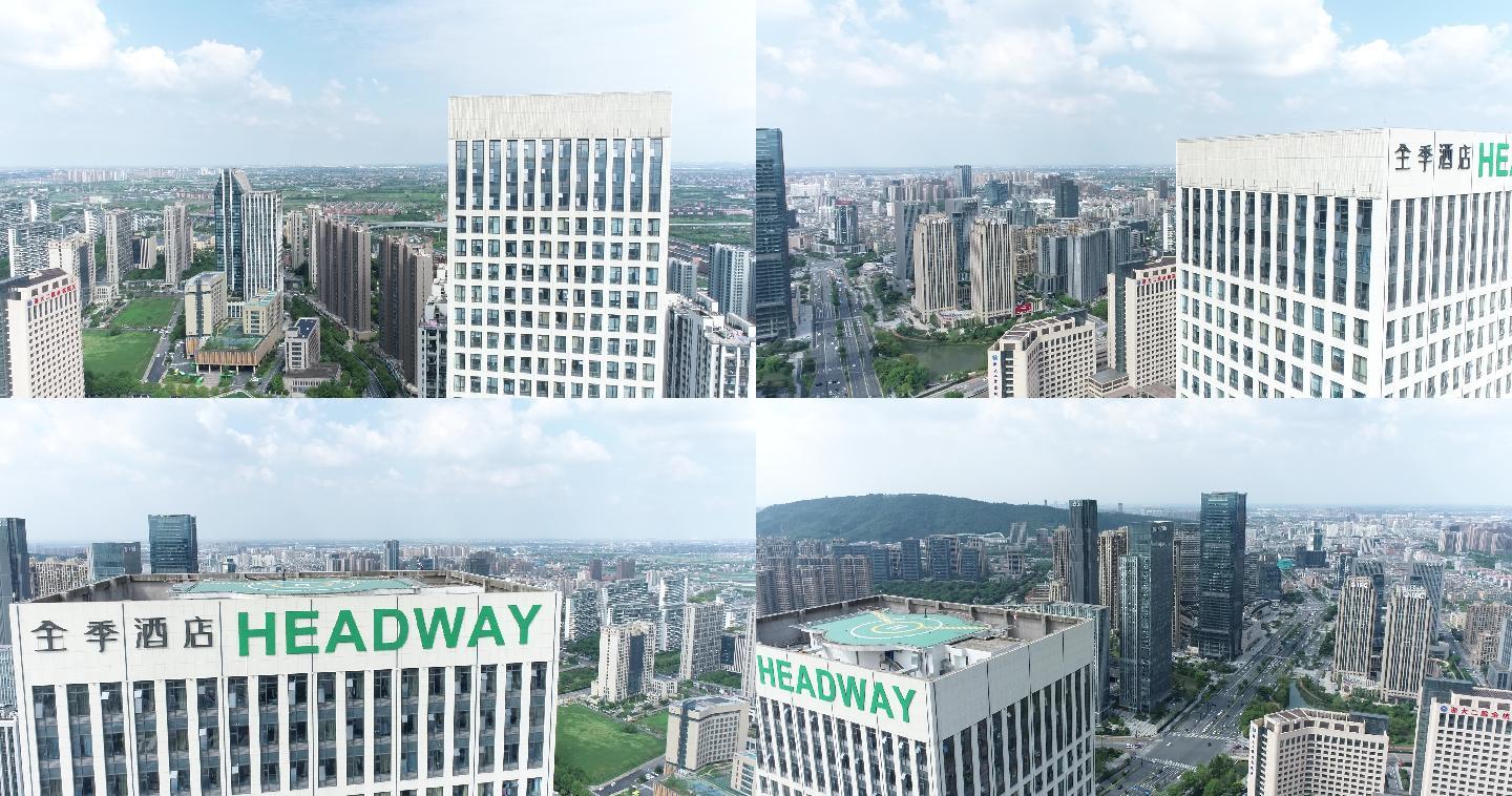 城市航拍杭州临平区临平新城的高速发展面貌