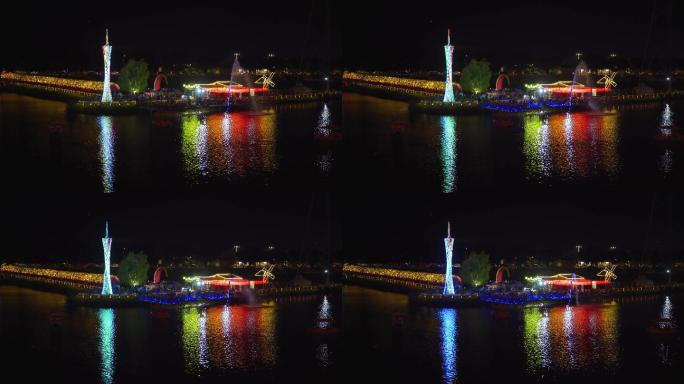 三水白坭镇西江公园夜景特写高清4k素材