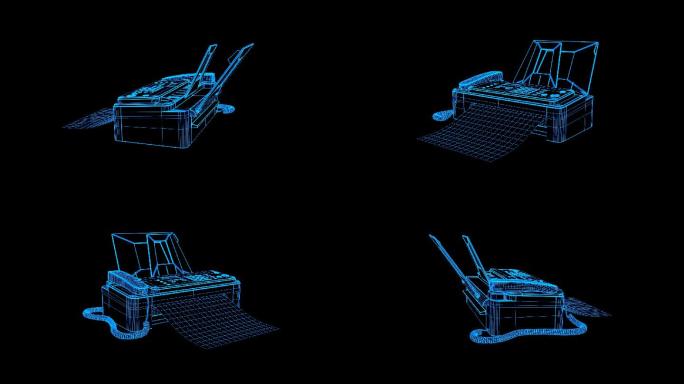 蓝色线框全息科技传真机动画素材带通道