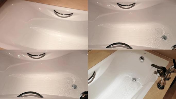 酒店洗漱台浴缸放水实拍高清视频素材4K
