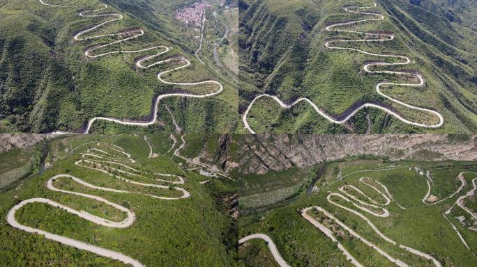 航拍北京门头沟沿东路蛇形盘山道