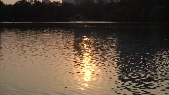 夕阳湖面泛起光晕