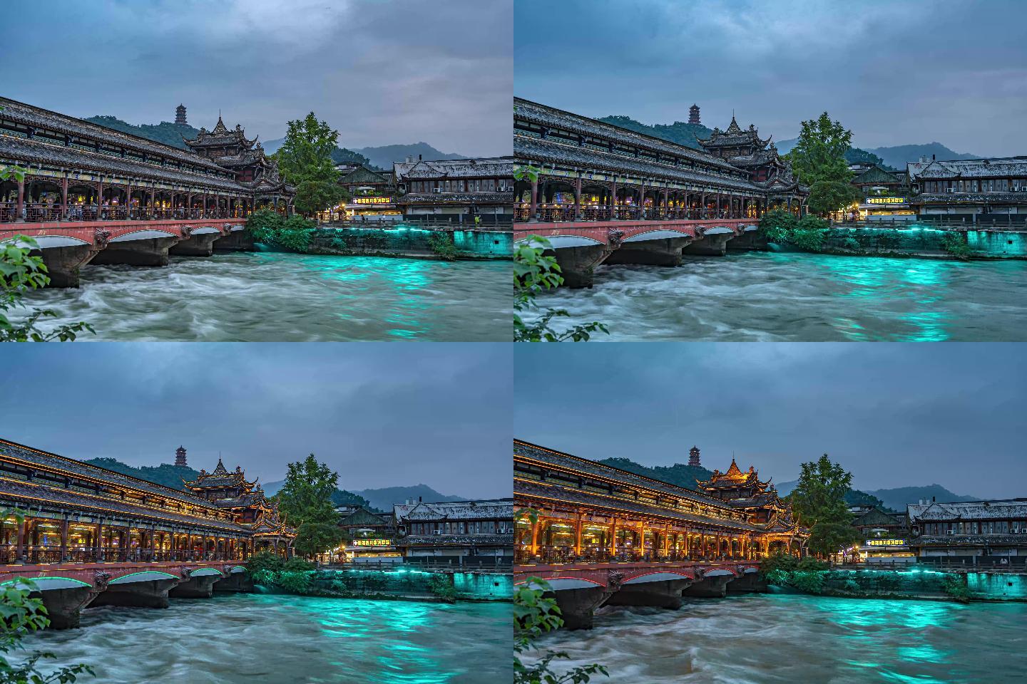 成都都江堰廊桥夜景延时摄影4K