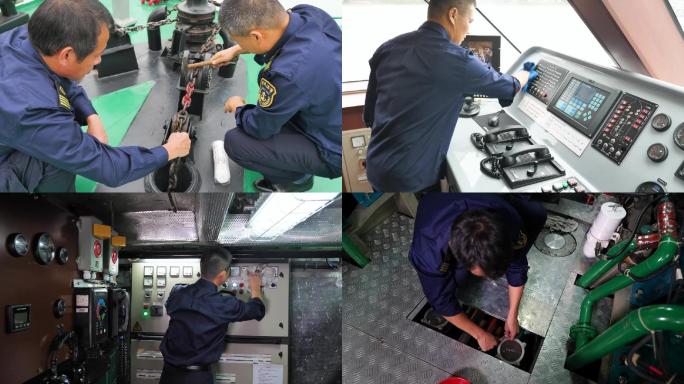 实拍海巡船船舱发电机设备清洁日常维护
