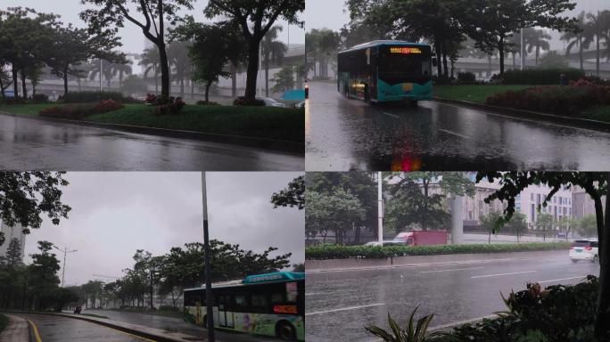 4K实拍城市下雨雨景