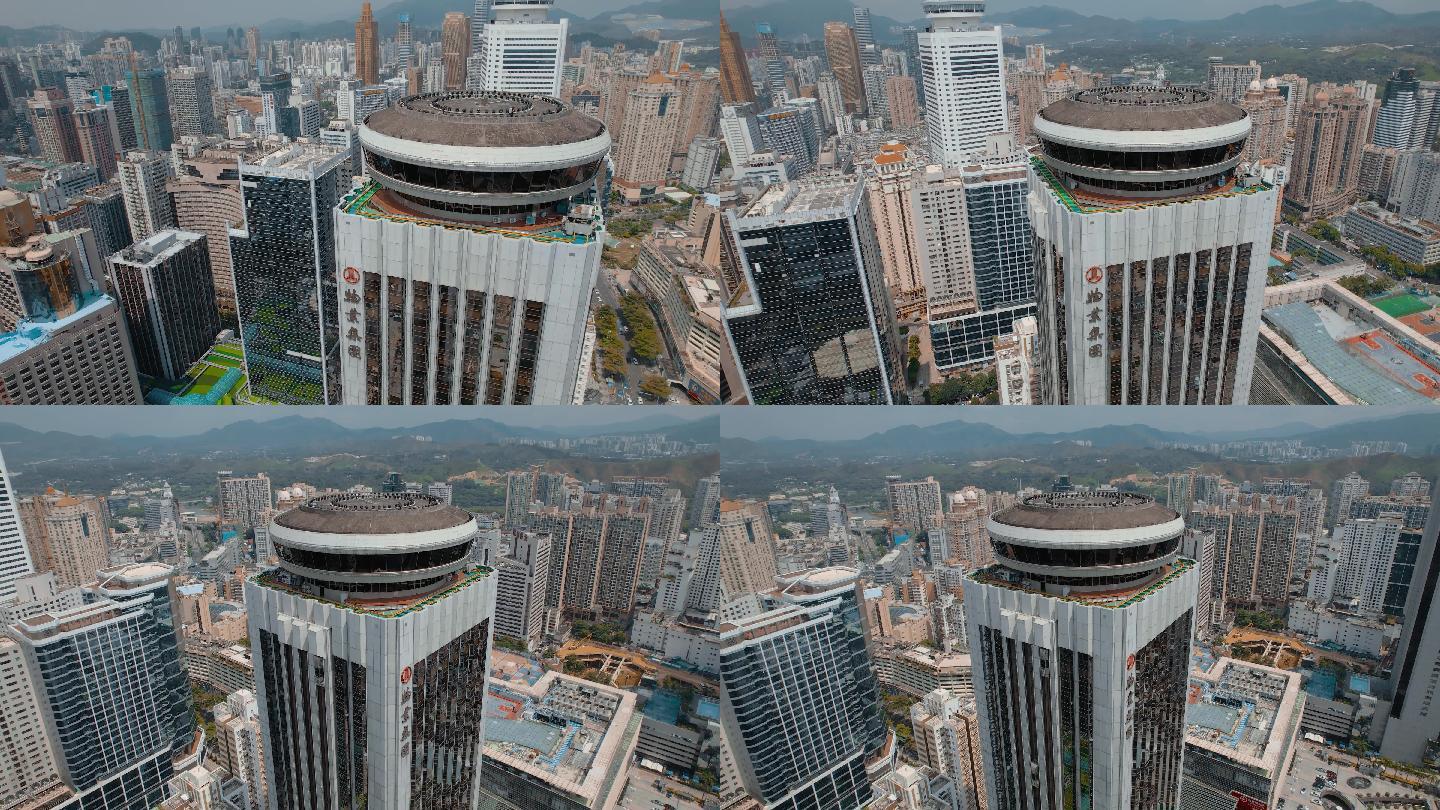 4k城市高楼视频深圳国贸大厦定层旋转餐厅