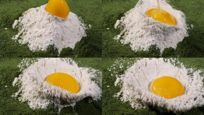 面粉鸡蛋掉下升格慢动作美食创意