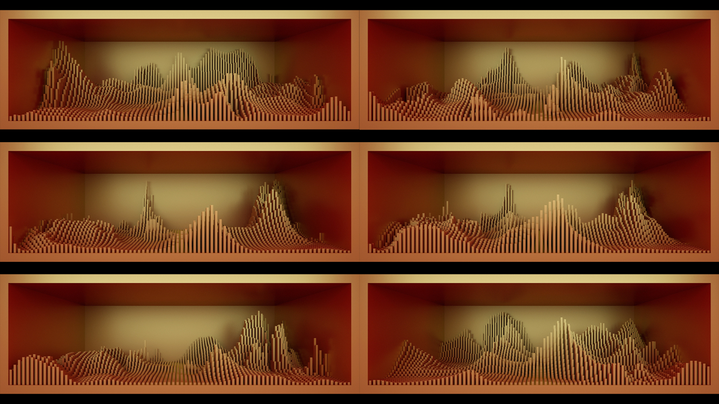 【裸眼3D】红金山体波浪竖条视觉空间矩阵