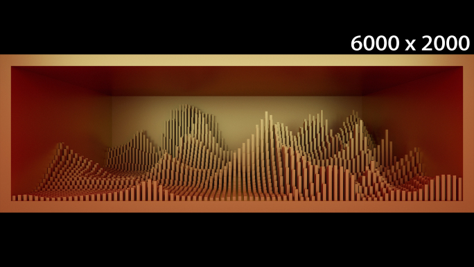 【裸眼3D】红金山体波浪竖条视觉空间矩阵