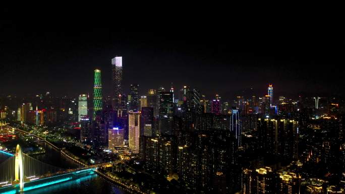 4K航拍广州地标城市群夜景3