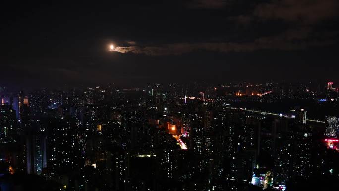 4K城市夜景月亮升起2