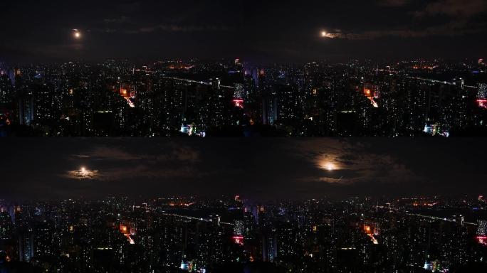 4K城市夜景月亮升起2