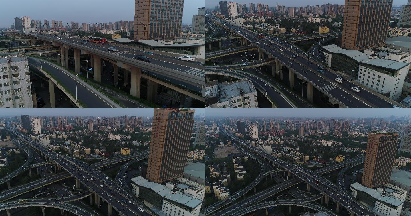 城市航拍杭州中河高架交通枢纽
