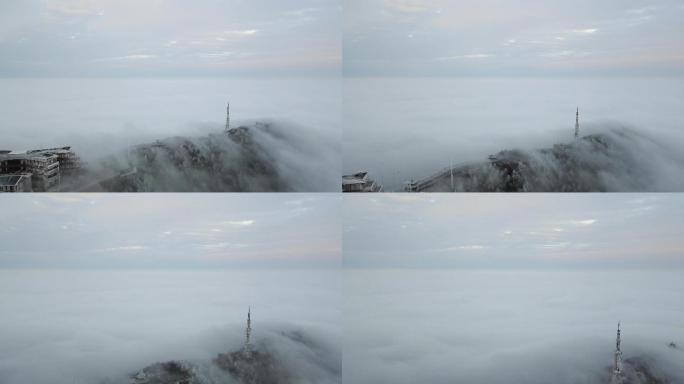 高山云海雾凇大雪日出信号塔唯美延时航拍