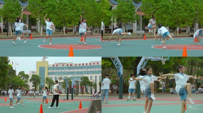 中学生视频篮球场上学生排练舞蹈