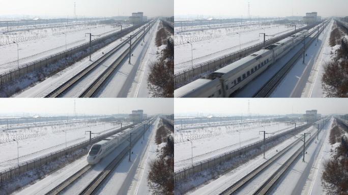 火车飞驰 动车行驶 雪景 大雪 冬季