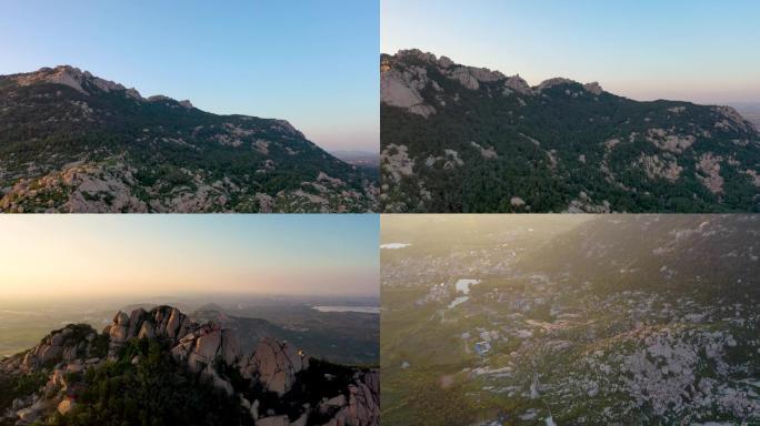 初秋航拍夕阳下的济宁邹城峄山风景区