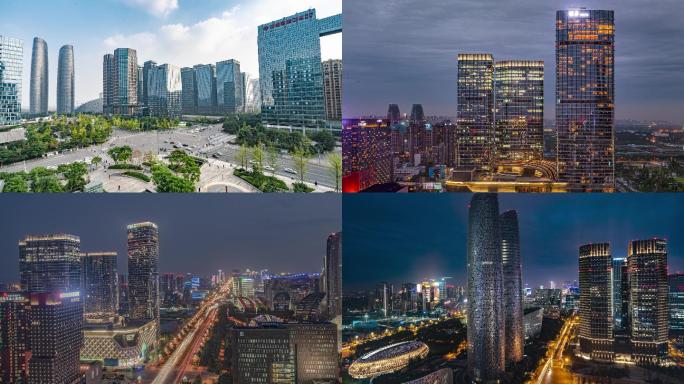 成都高新区金融城夜景延时摄影4K
