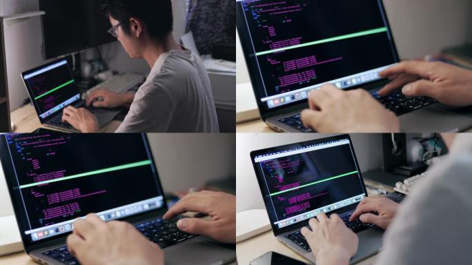 4K年轻男性深夜在卧室写代码