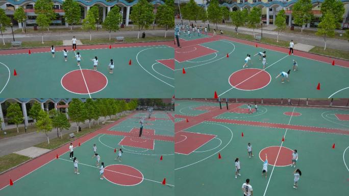4k中学生视频篮球场上学生排练舞蹈