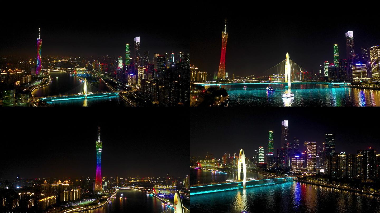 4K航拍广州地标城市群夜景合集