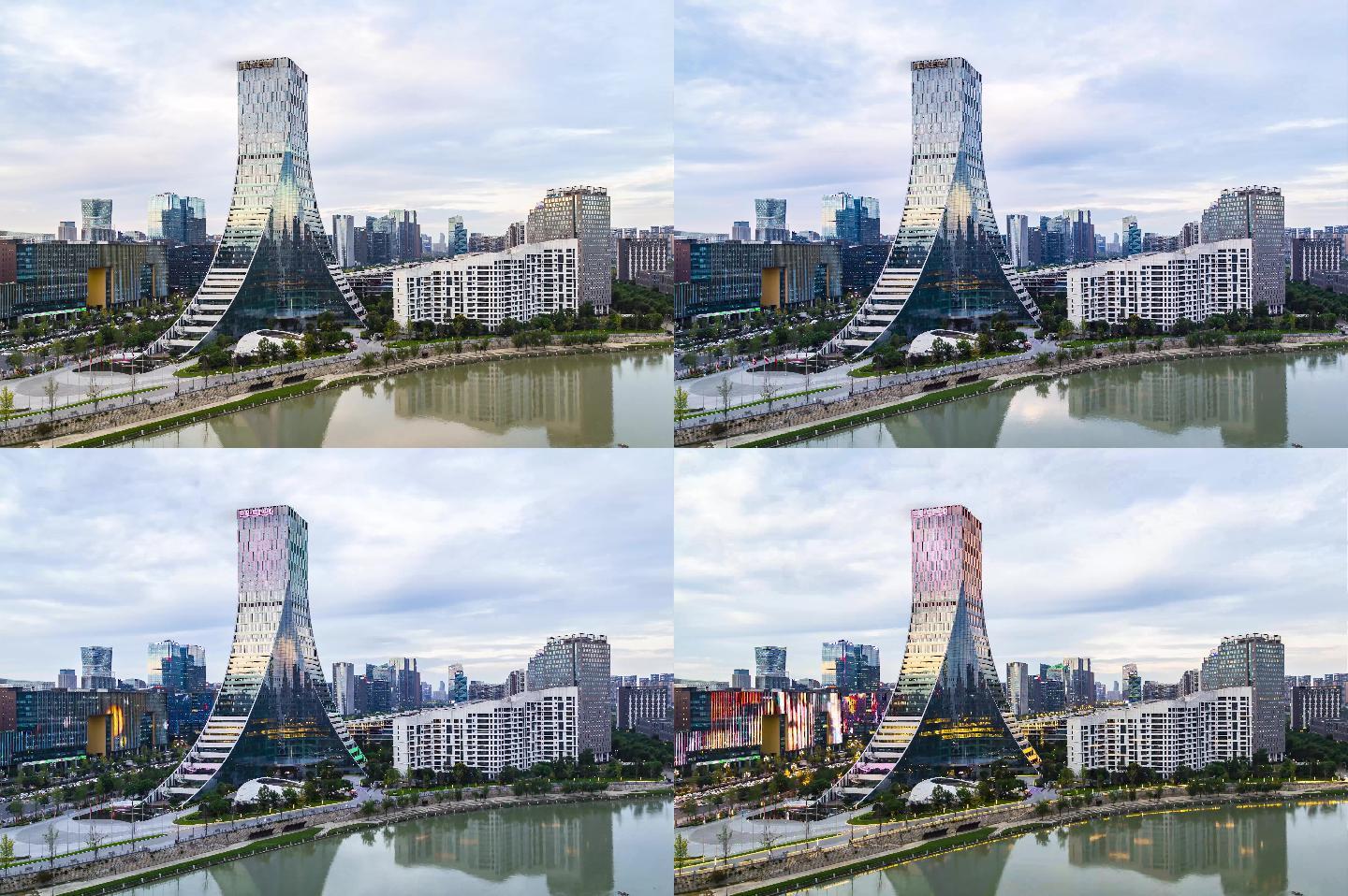 成都高新区中国欧洲中心日转夜延时摄影4K