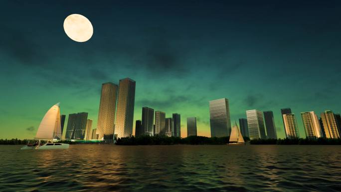 海上明月城市夜景天际线