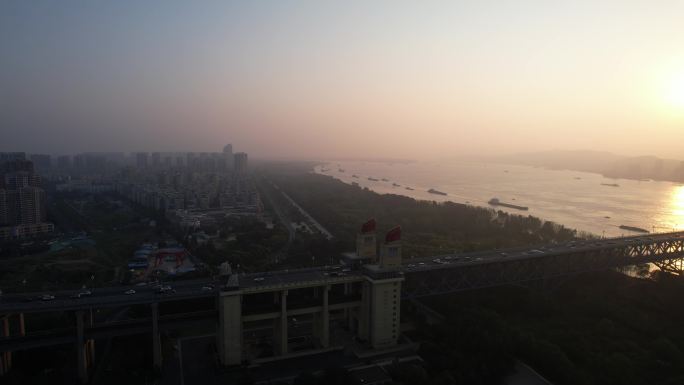 原创南京长江大桥日出航拍摄影-2