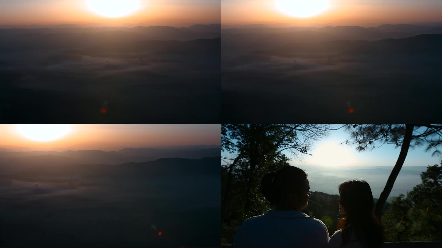 在山顶看日出的情侣视频