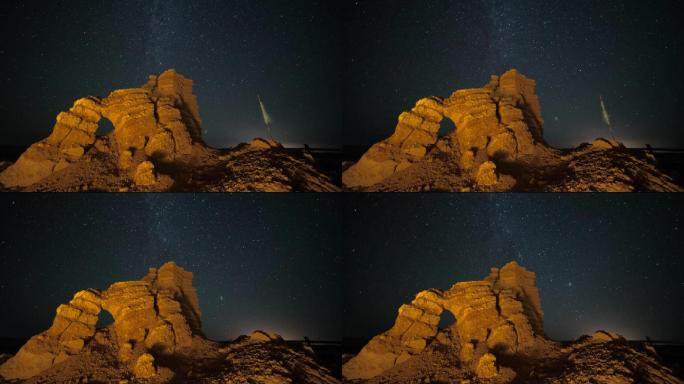 甘肃酒泉花城湖烽燧星空延时摄影短视频素材