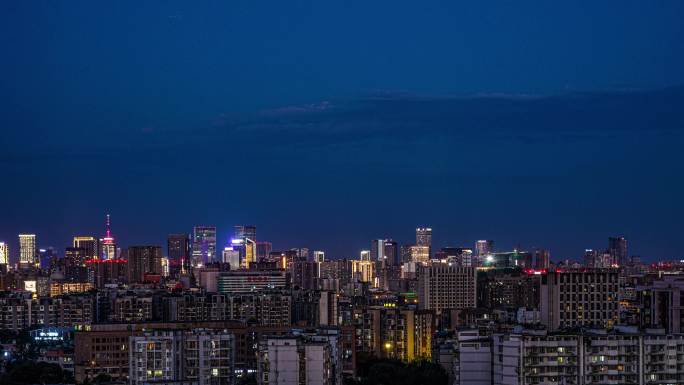 成都市中心天际线夜景延时摄影4K