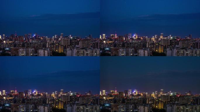 成都市中心天际线夜景延时摄影4K