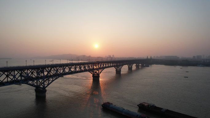 原创南京长江大桥日出航拍摄影-1