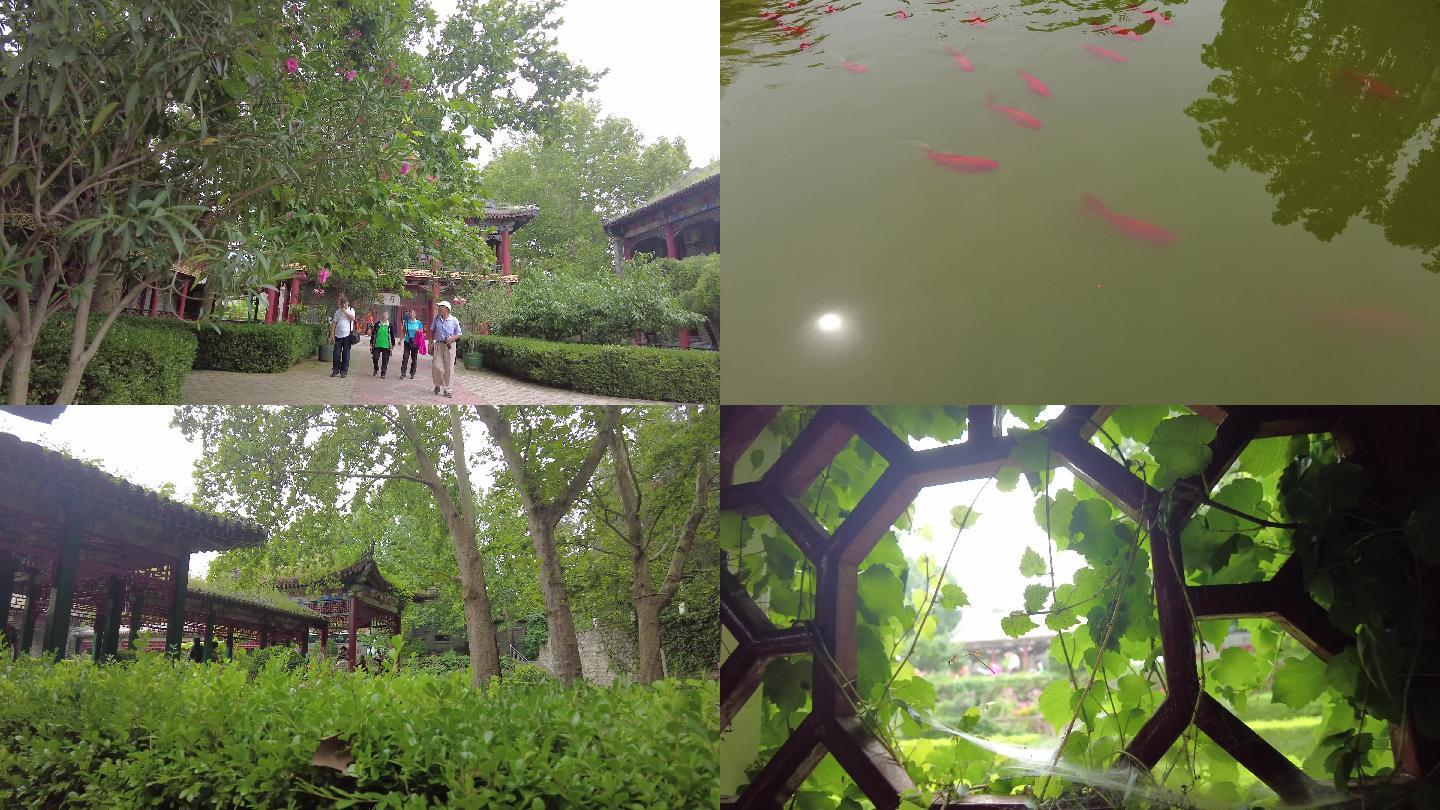 中国传统园林中式建筑度假村庭院公园长廊