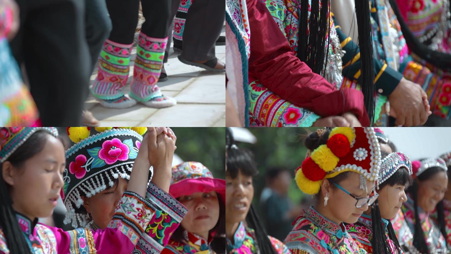 民族歌舞视频云南彝族火把节集体舞蹈女孩