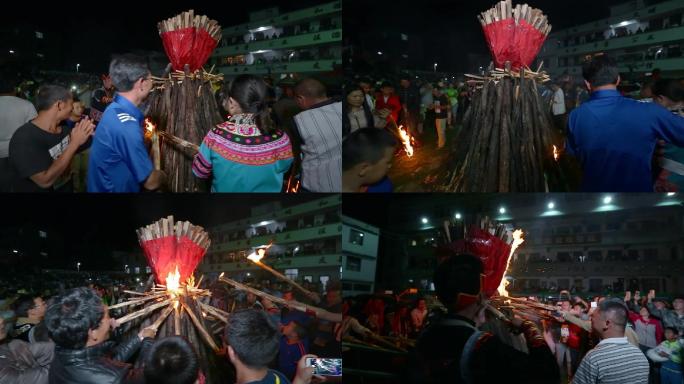 篝火视频云南彝族火把节祭祀仪式活动舞蹈